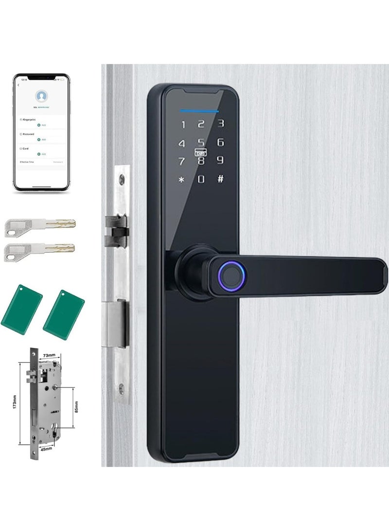 TDOO Electronic Fingerprint Door Lock, Unlock with Fingerprint, Code, Card,Key.Unlock Smart Digital Handle Lock for Tuya (4585 Mortise) - Image 1