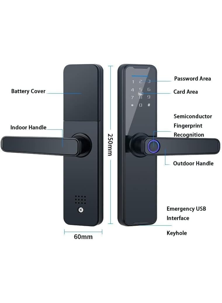 TDOO Electronic Fingerprint Door Lock, Unlock with Fingerprint, Code, Card,Key.Unlock Smart Digital Handle Lock for Tuya (4585 Mortise) - Image 5