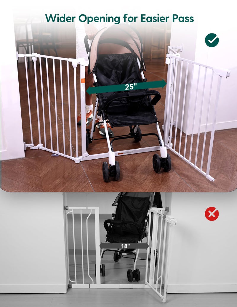 Babelio 72" Extra Wide Baby Gate, 30" Tall Auto Close Dog Fence for Stairs Kitchen Doorways Fireplace, Hardware Mounted Pet Gate Indoor, Foldable 3 Metal Panels, White - Image 2