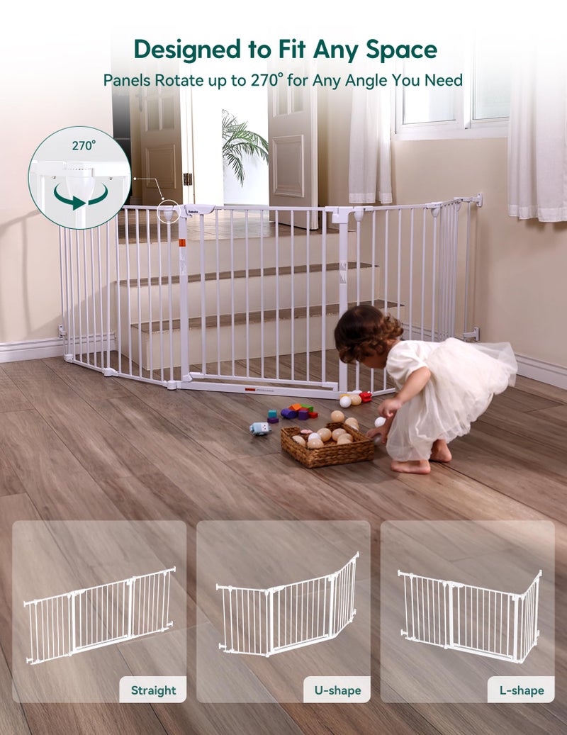 Babelio 72" Extra Wide Baby Gate, 30" Tall Auto Close Dog Fence for Stairs Kitchen Doorways Fireplace, Hardware Mounted Pet Gate Indoor, Foldable 3 Metal Panels, White - Image 3