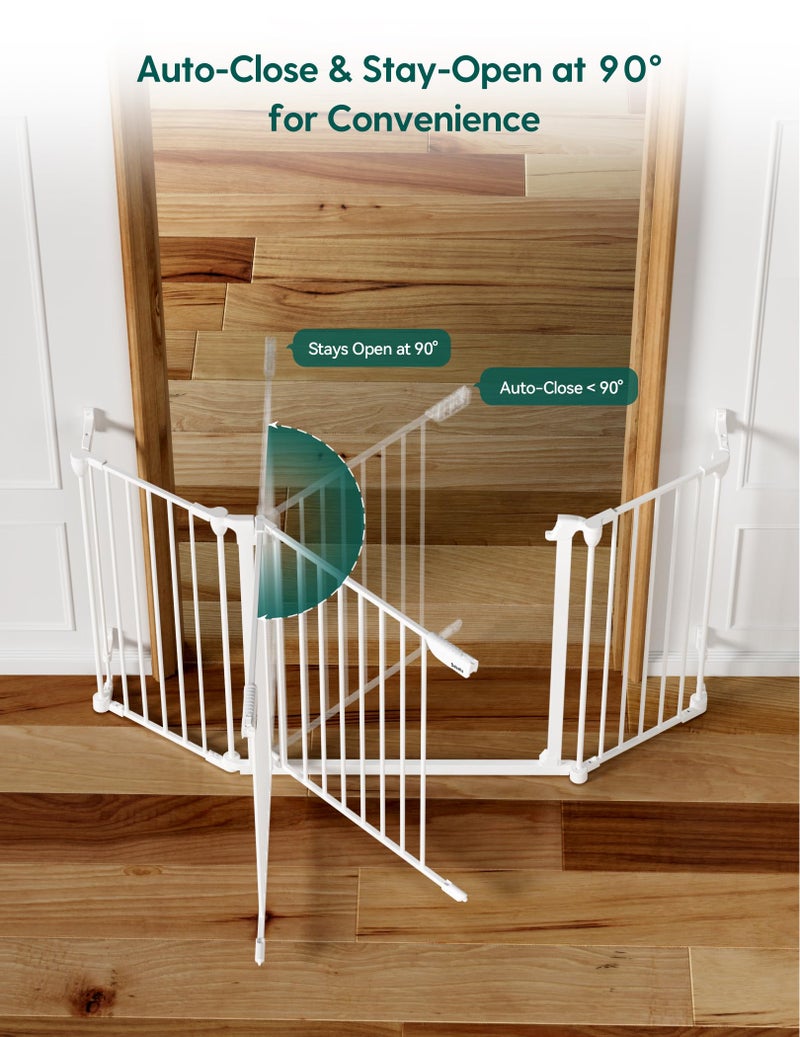 Babelio 72" Extra Wide Baby Gate, 30" Tall Auto Close Dog Fence for Stairs Kitchen Doorways Fireplace, Hardware Mounted Pet Gate Indoor, Foldable 3 Metal Panels, White - Image 4
