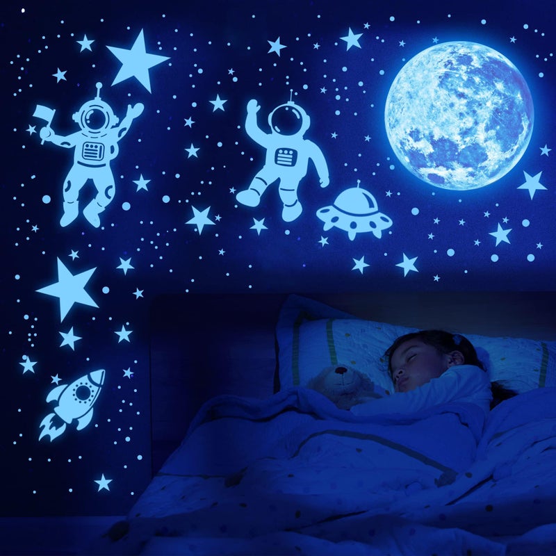 Sinekong Glow in The Dark Stars for Ceiling 1106Pcs Glow in The Dark Moon and Planet Wall Decal Luminous Astronaut Universe Galaxy Space Wall Stickers Outer Space Decal for Kids Boys Bedroom Christmas Gift - Image 5