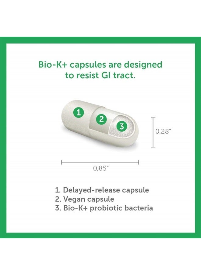 Bio-K Plus مكملات بروبيوتيك بيولوجية كيه + رعاية يومية بلس للرجال والنساء البالغين، 50 مليار بكتيريا نشطة، تعزز صحة جهاز المناعة - نباتي وخالي من الغلوتين بإطلاق مؤجل، 30 كبسولة/علبة - Image 3