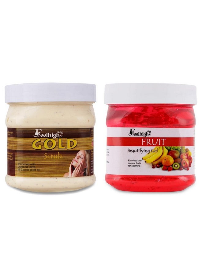FEELHIGH سكراب الذهب للوجه والجسم 500 جرام جل الوجه اللامع 500 جرام - منتجات العناية بالبشرة والوجه - للرجال والنساء (سكراب الذهب وجل الفاكهة) - Image 1
