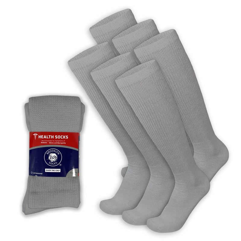 Brooklyn Socks 6 Pairs of Diabetic Over The Calf - Knee High Cotton Socks (Gray - 6 Pairs, Fit Men's Shoe Size 10-12) - Image 1