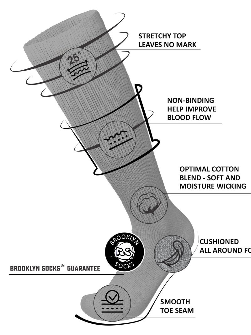 Brooklyn Socks 6 Pairs of Diabetic Over The Calf - Knee High Cotton Socks (Gray - 6 Pairs, Fit Men's Shoe Size 10-12) - Image 2