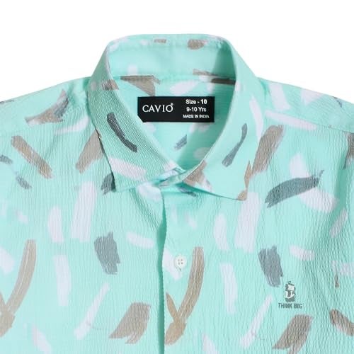 CAVIO Boys Sea Green Floral Print Half Sleeve Cotton Shirt with T-Shirt - Image 5