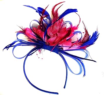 Royal Blue and Fuchsia Hot Pink Feather Hair Fascinator Headband Wedding and Royal Ascot Races Ladies