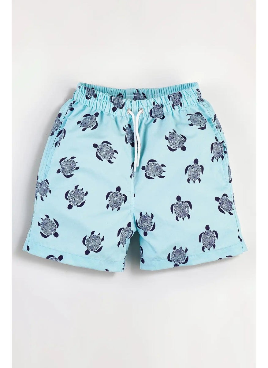Gold Class Kidswear Turtle Motif Lined and Drawstring Boys Swim Shorts  - Image 1