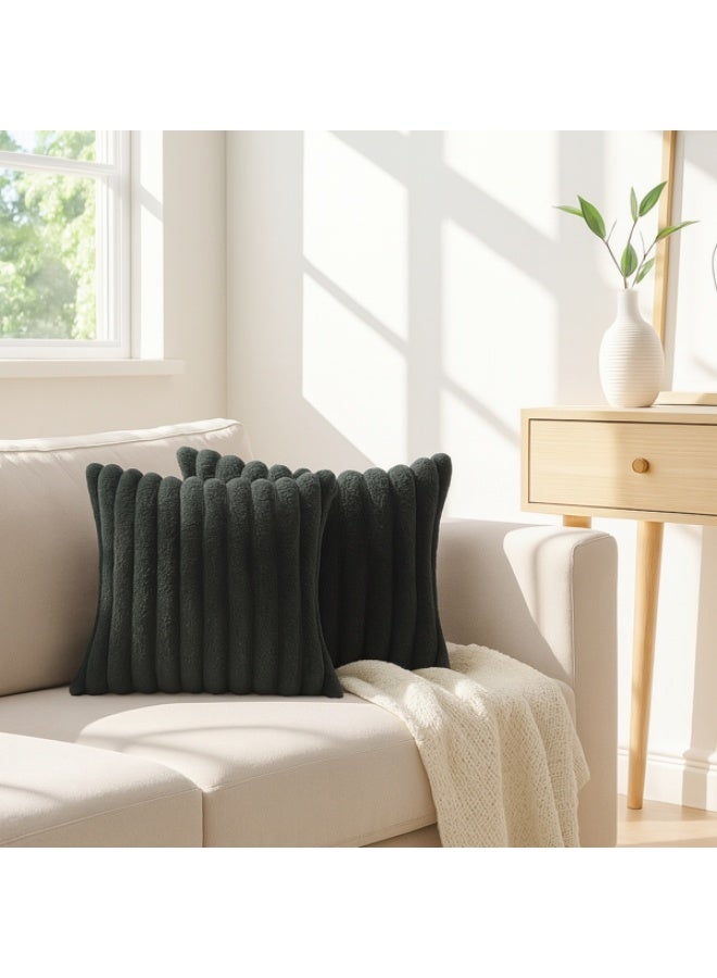 طقم وسادتين من القماش المخملي الناعم – 40×40 سم – لون أنثراسيت غامق - Image 2