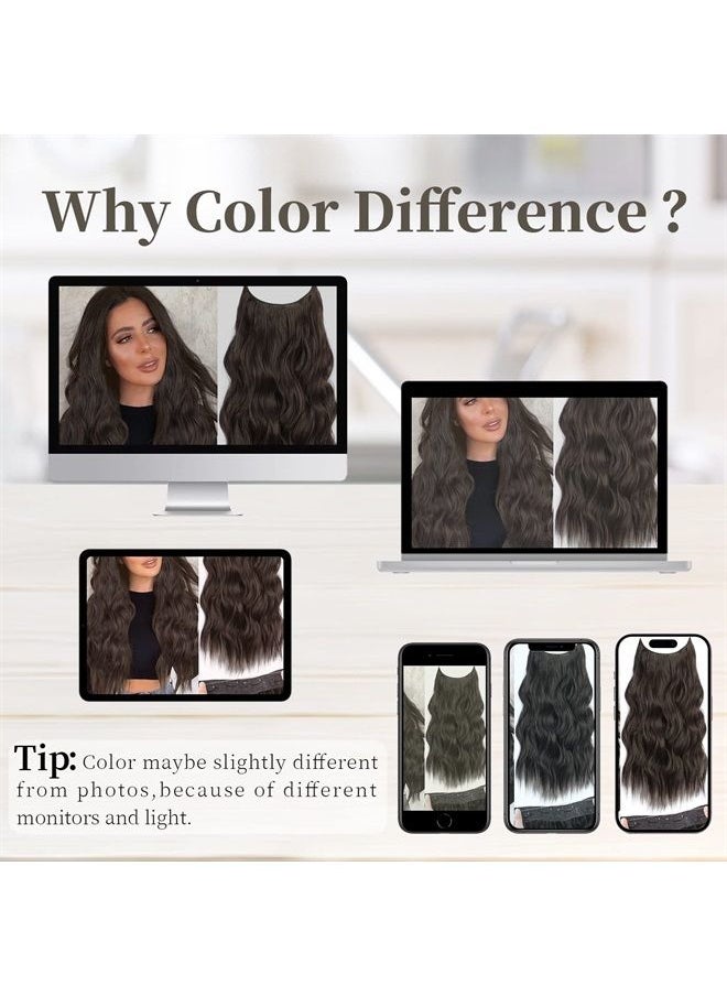 KooKaStyle Invisible Wire Hair Extensions with Transparent Wire Adjustable Size 4 Secure Clips Long Wavy Secret Hairpiece 20 Inch Dark Brown for Women  - Image 2