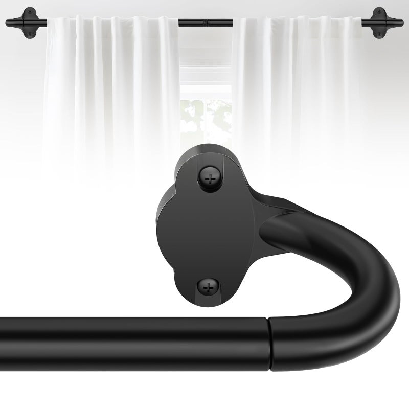 JRZOO Wrap Around Blackout Curtain Rod 30-45 Inch (2.5-3.75 Ft), 5/8" Adjustable Curved Window Rod for Room Darkening, Modern Single Drapery Rod for Bedroom Windows, Matte Black - Image 1