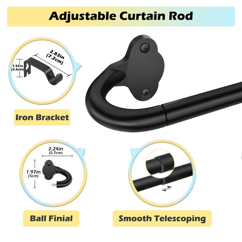 JRZOO Wrap Around Blackout Curtain Rod 30-45 Inch (2.5-3.75 Ft), 5/8" Adjustable Curved Window Rod for Room Darkening, Modern Single Drapery Rod for Bedroom Windows, Matte Black - Image 3