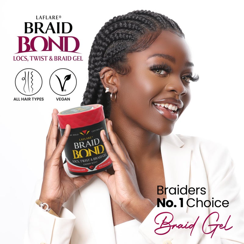 Laflare 430 ml Braid Bond Gel Bulk Extreme Hold for Natural & Kids Hair, Vegan, Nourishing, Braiding Hair, Twist Hair (Cherry) - Image 3