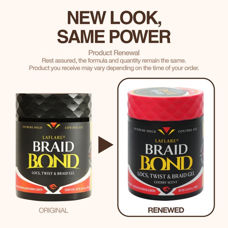 Laflare 430 ml Braid Bond Gel Bulk Extreme Hold for Natural & Kids Hair, Vegan, Nourishing, Braiding Hair, Twist Hair (Cherry) - Image 2