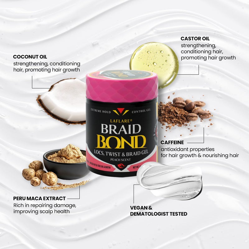 Laflare 430 ml Braid Bond Gel Bulk Extreme Hold for Natural & Kids Hair, Vegan, Nourishing, Braiding Hair, Twist Hair (Cherry) - Image 4