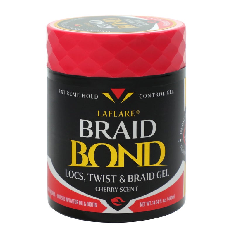Laflare 430 ml Braid Bond Gel Bulk Extreme Hold for Natural & Kids Hair, Vegan, Nourishing, Braiding Hair, Twist Hair (Cherry) - Image 1