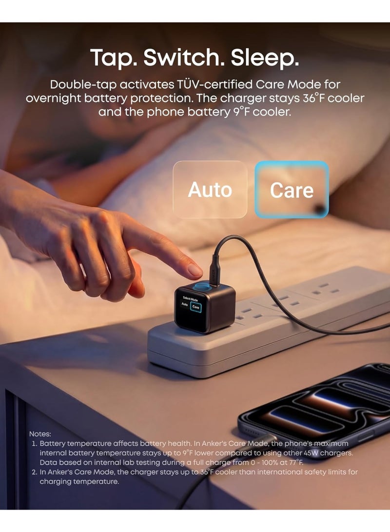 انكر شاحن حائط نانو USB C، شاحن شاشة ذكي سريع الشحن 45 واط، مع قابس قابل للطي 180 درجة، التعرف الذكي، وضع العناية المدمج، لايفون 17/16/15 (لا يحتوي على بطارية، منفذ USB-C واحد، كيبل غير متضمن) - Image 5