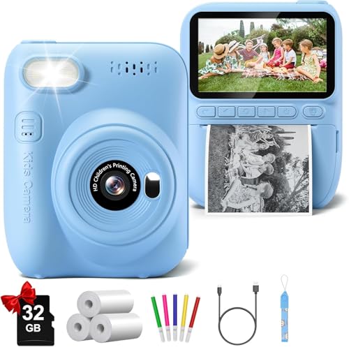 Gofunly Kids Camera Instant Print 30 HD 32MP Birthday Gifts for 312 Year Old Girls Boys 1080P Digital Camera for Toddler Children Portable Toy with 32GB SD CardBlue - Image 1