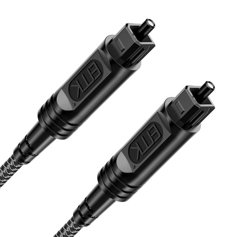 EMK Digital Optical Audio Cable [6 Feet/2M] - Slim Nylon Braided Toslink Fiber Optic Cable for Sound Bar, TV, Home Theater, PS4, Xbox, Blu-Ray Player & More - High-Speed SPDIF (Black1) - Image 1