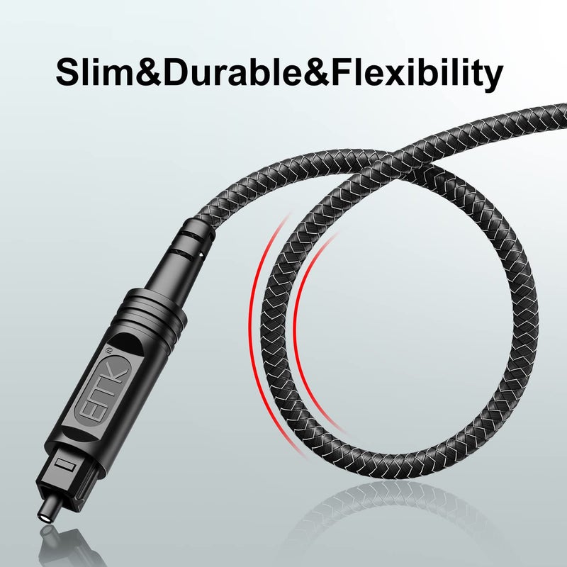 EMK Digital Optical Audio Cable [6 Feet/2M] - Slim Nylon Braided Toslink Fiber Optic Cable for Sound Bar, TV, Home Theater, PS4, Xbox, Blu-Ray Player & More - High-Speed SPDIF (Black1) - Image 4