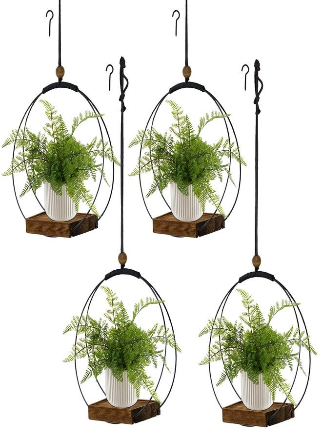 hismocal 4 Pack Hanging Planters for Indoor Plants,Plant Hanger with Sturdy Wood Base,Modern Boho Macrame Plant Hanger,Wall Ceiling Window Stands(Plants/Pots Not Included) - Image 1