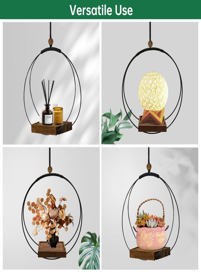 hismocal 4 Pack Hanging Planters for Indoor Plants,Plant Hanger with Sturdy Wood Base,Modern Boho Macrame Plant Hanger,Wall Ceiling Window Stands(Plants/Pots Not Included) - Image 3
