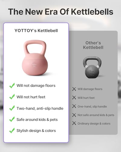 YOTTOY يوتووي كيتل بيل ناعم، كيتل بيل بمقبض مضاد للانزلاق لتمارين المنزل، مجموعة كيتل بيل مع ضمان القوة والسلامة (15 رطل - وردي) - Image 3