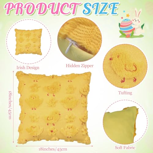 Tiamon 4 Pcs Easter Throw Pillow Covers 18 x 18 Inch 3D Embroidered Plush Easter Egg Bunny Chick Tulip Pillow Cases Colorful Fluffy Faux Fur Cushion Covers Gifts for Spring Party Sofa Couch Birthday - Image 3