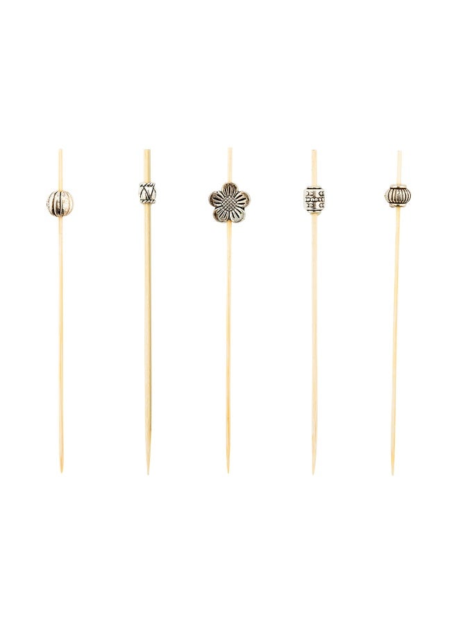 Restaurantware 4 Inch Decorative Cocktail Skewers, 1000 Metal Bead Appetizer Picks - Disposable, Sustainable, Silver Bamboo Wooden Cocktail Picks, For Garnishes Or Foods