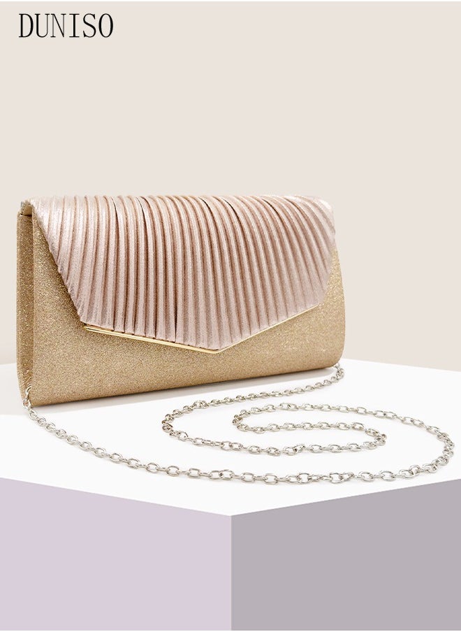 DUNISO - Women Shiny Glitter Evening Clutch Bag Envelope Handbag Chain Purse Bag Crossbody Bag for Wedding Formal Cocktail Party - Image 1