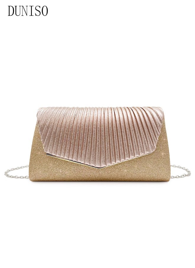 DUNISO - Women Shiny Glitter Evening Clutch Bag Envelope Handbag Chain Purse Bag Crossbody Bag for Wedding Formal Cocktail Party - Image 1