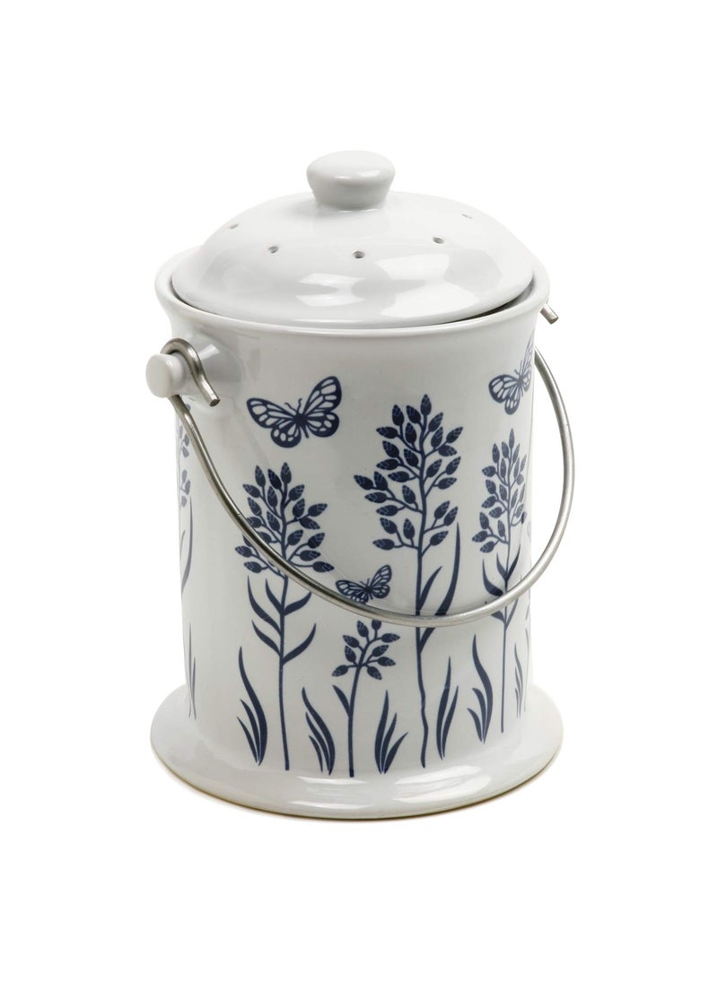 Norpro Norpro Ceramic Floral BlueWhite Compost Keeper 3QT 83 