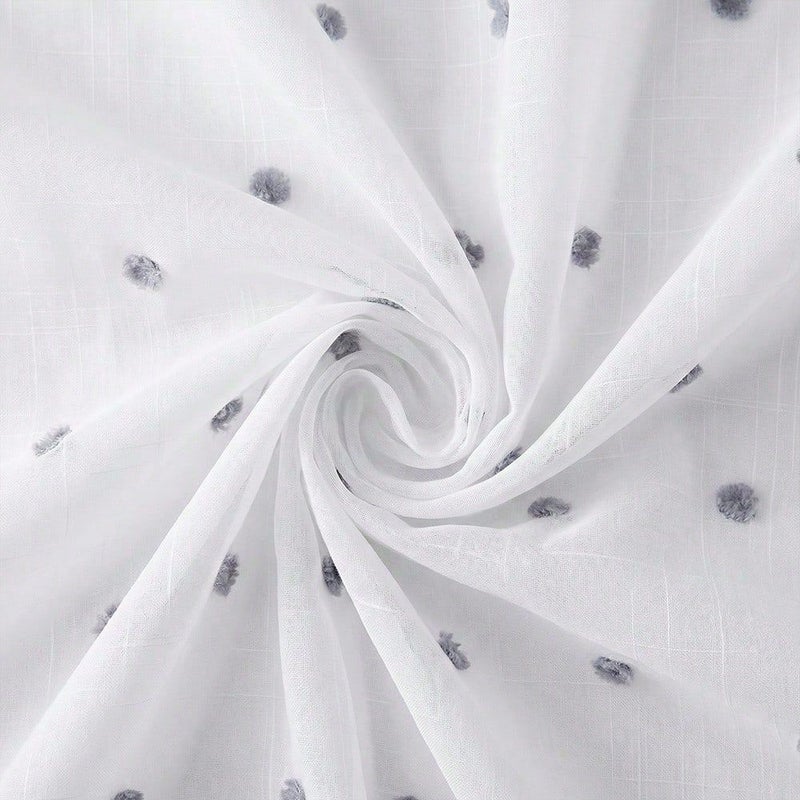 Grey Polka Dot Pompom Voile Curtain 28x24 Inch Light Filtering Rod Pocket Polyester Washable - Image 5
