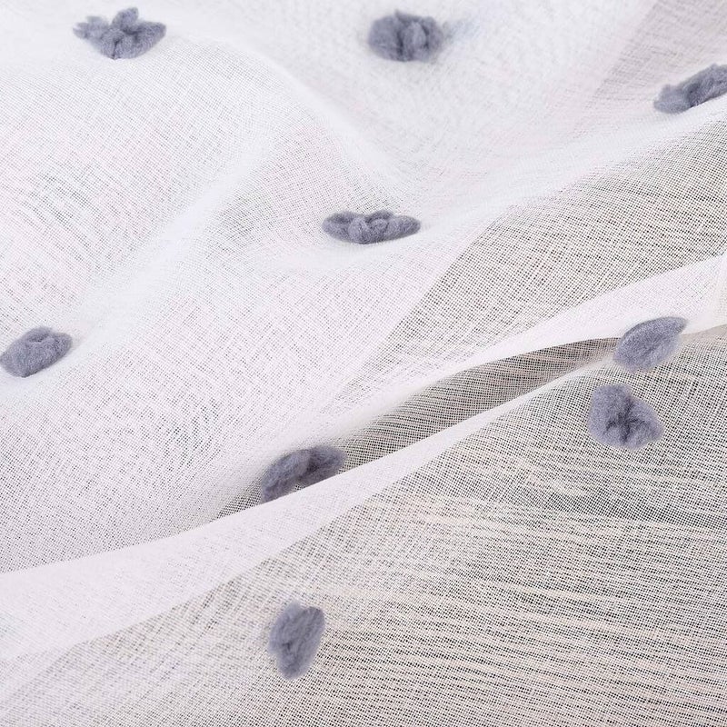 Grey Polka Dot Pompom Voile Curtain 28x24 Inch Light Filtering Rod Pocket Polyester Washable - Image 4