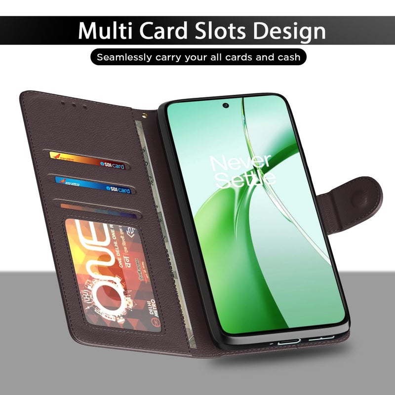 Pikkme OnePlus Nord CE 4 5G Flip Cover Leather Finish | Inside TPU with Card Pockets | Wallet Stand and Shock Proof | Complete Protection Flip Case (Coffee) - Image 5