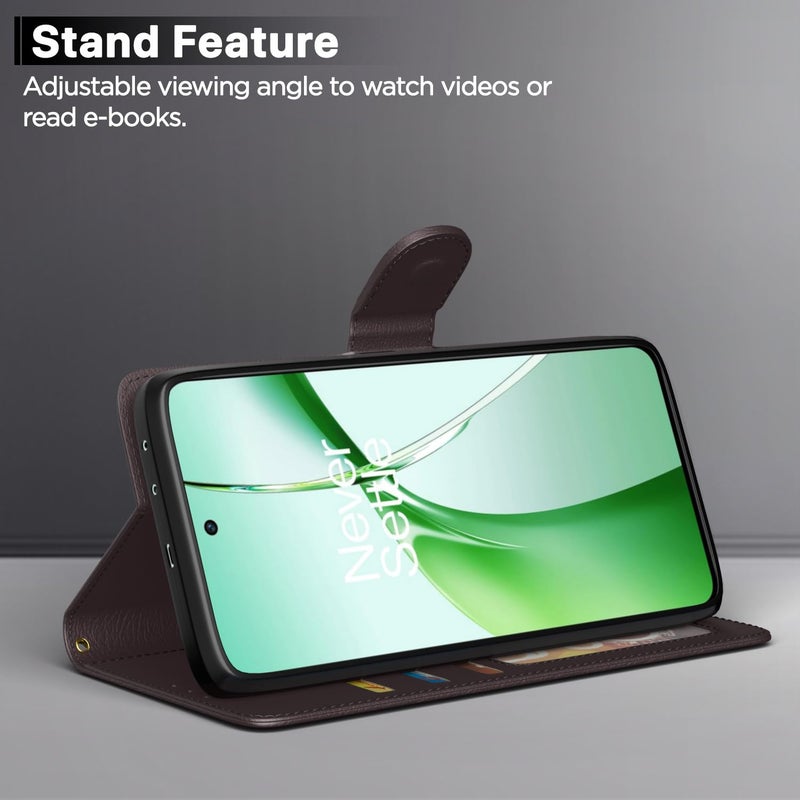 Pikkme OnePlus Nord CE 4 5G Flip Cover Leather Finish | Inside TPU with Card Pockets | Wallet Stand and Shock Proof | Complete Protection Flip Case (Coffee) - Image 3