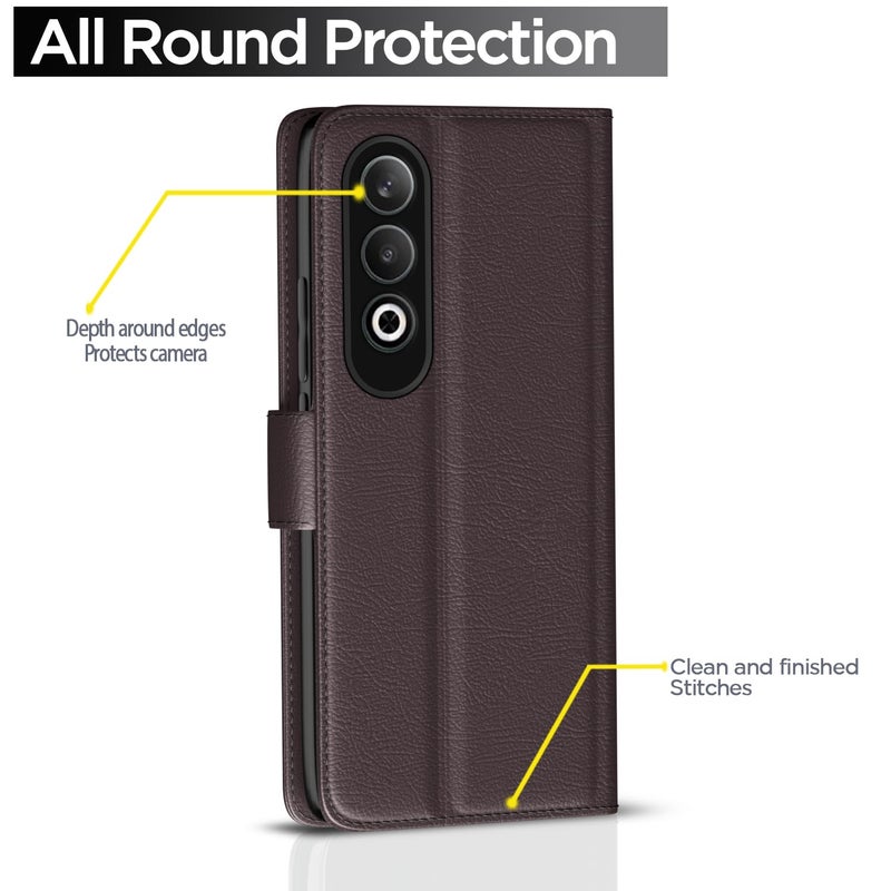 Pikkme OnePlus Nord CE 4 5G Flip Cover Leather Finish | Inside TPU with Card Pockets | Wallet Stand and Shock Proof | Complete Protection Flip Case (Coffee) - Image 4