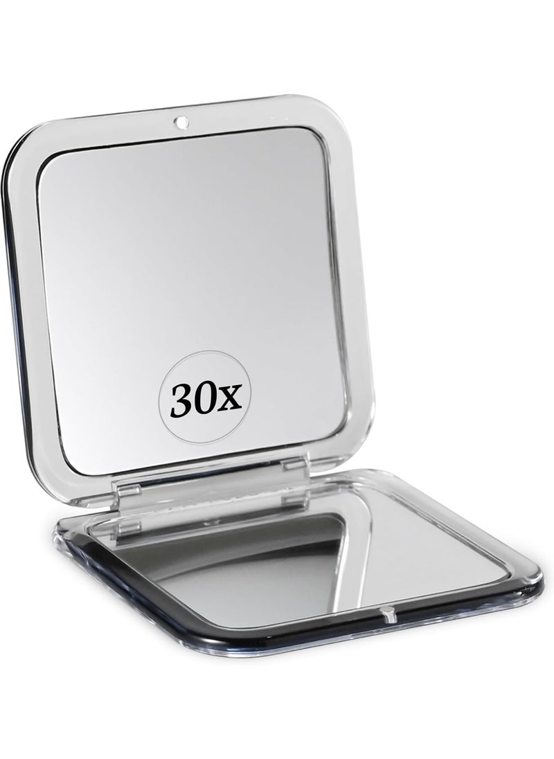 Mirrorvana MIRRORVANA 30X Compact Magnifying Mirror for Travel, Handheld and Foldable Square Design - Lightweight Mini Pocket-Sized Magnified Mirror, Ideal for Purse or Handbag Use - 3.3" x 3.3" (Black) 