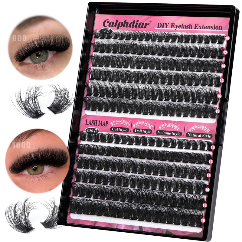 Calphdiar Lash Clusters 80D+100D Thick Eyelash Clusters D-curly Cluster Eyelashâ€‚Extensions Russian Cluster Lashes Wispy Lashes Clusters 234pcs False Mink Eyelashes 10-18mm DIY Lash Extension - Image 1