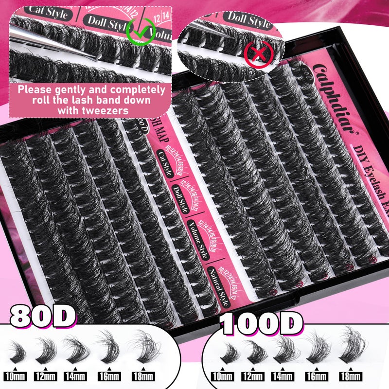 Calphdiar Lash Clusters 80D+100D Thick Eyelash Clusters D-curly Cluster Eyelashâ€‚Extensions Russian Cluster Lashes Wispy Lashes Clusters 234pcs False Mink Eyelashes 10-18mm DIY Lash Extension - Image 4