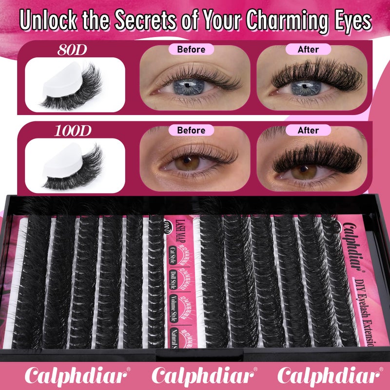 Calphdiar Lash Clusters 80D+100D Thick Eyelash Clusters D-curly Cluster Eyelashâ€‚Extensions Russian Cluster Lashes Wispy Lashes Clusters 234pcs False Mink Eyelashes 10-18mm DIY Lash Extension - Image 3
