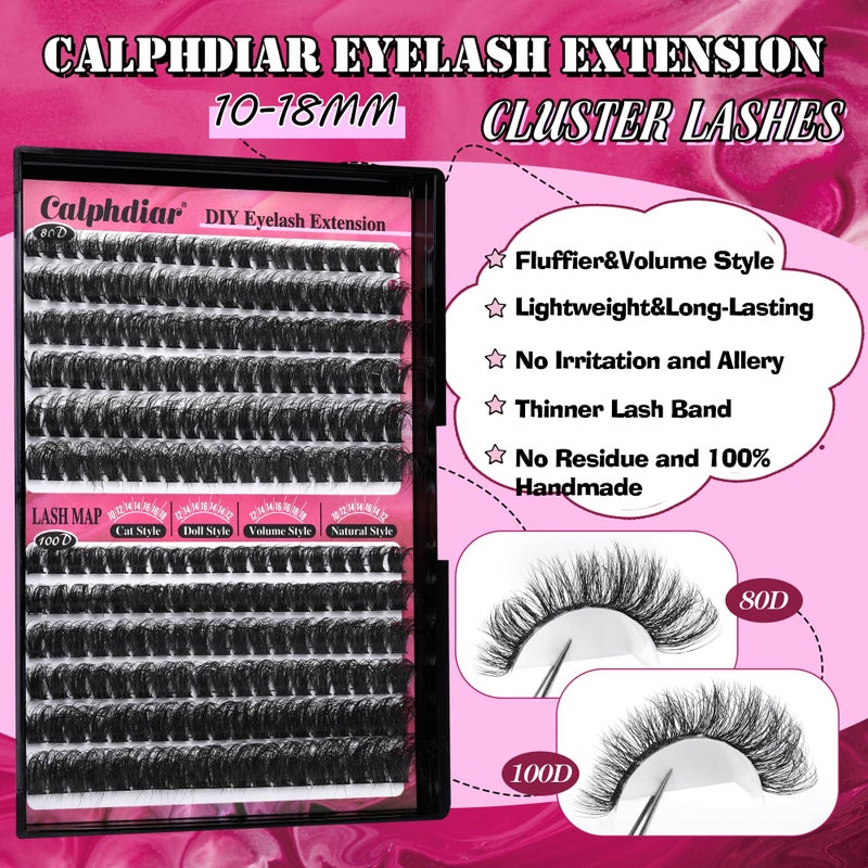 Calphdiar Lash Clusters 80D+100D Thick Eyelash Clusters D-curly Cluster Eyelashâ€‚Extensions Russian Cluster Lashes Wispy Lashes Clusters 234pcs False Mink Eyelashes 10-18mm DIY Lash Extension - Image 2