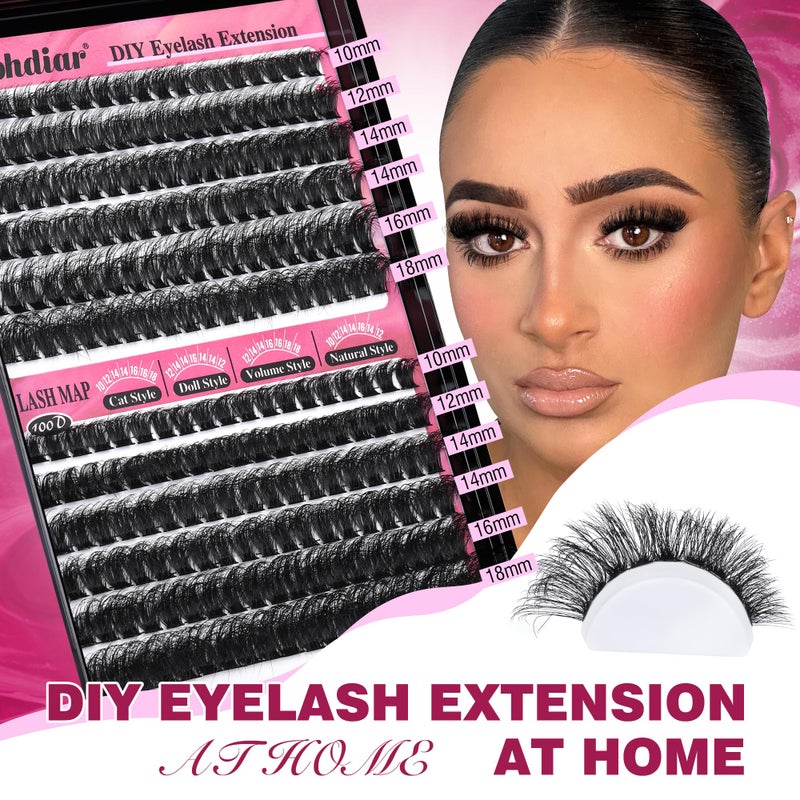 Calphdiar Lash Clusters 80D+100D Thick Eyelash Clusters D-curly Cluster Eyelashâ€‚Extensions Russian Cluster Lashes Wispy Lashes Clusters 234pcs False Mink Eyelashes 10-18mm DIY Lash Extension - Image 5