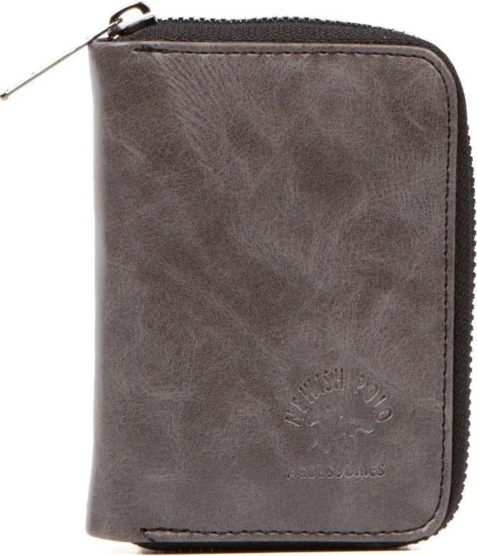 نيويش بولو Newishpolo Crazy Vegan Leather Zippered Wallet with Banknotes and Card Holder Gray