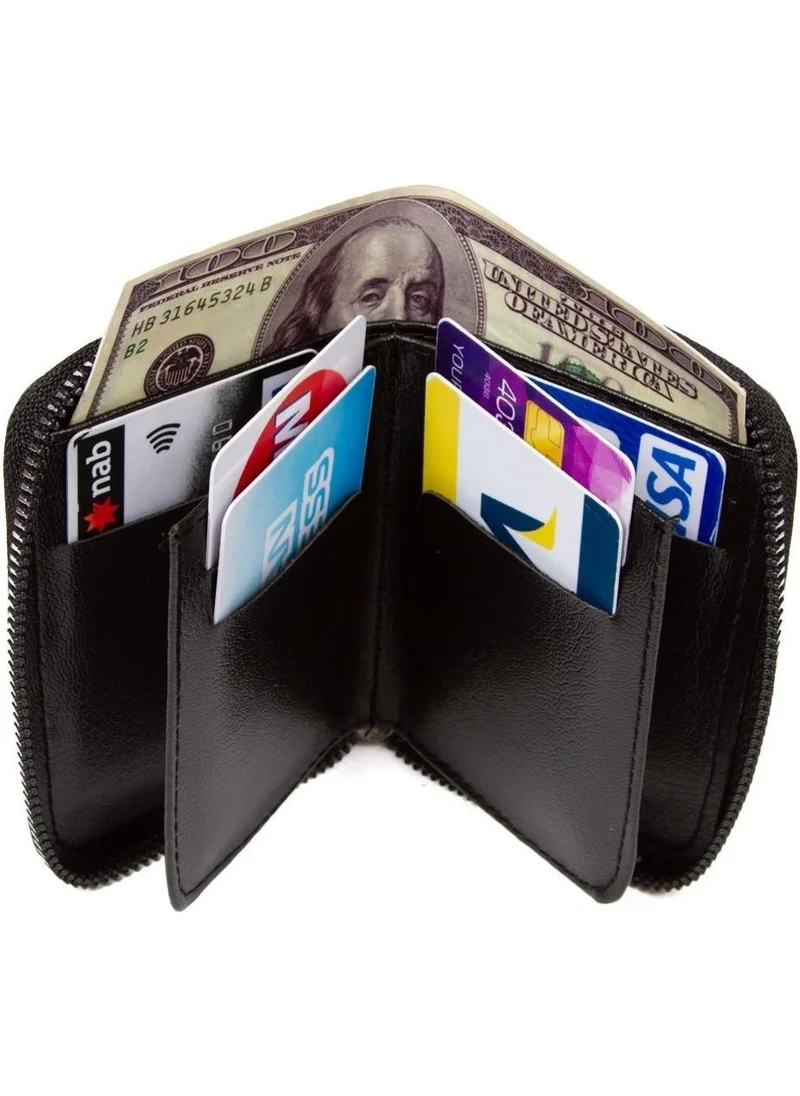 Newish Polo Newishpolo Crazy Vegan Leather Zippered Wallet with Banknotes and Card Holder Gray