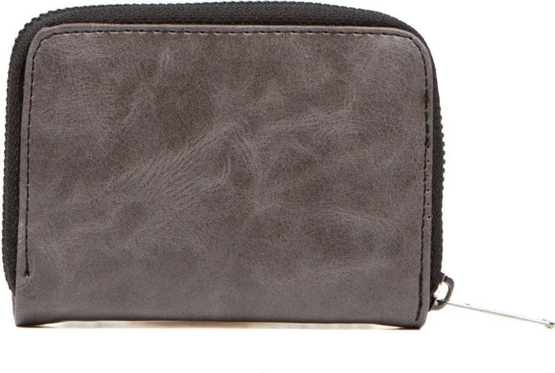 نيويش بولو Newishpolo Crazy Vegan Leather Zippered Wallet with Banknotes and Card Holder Gray