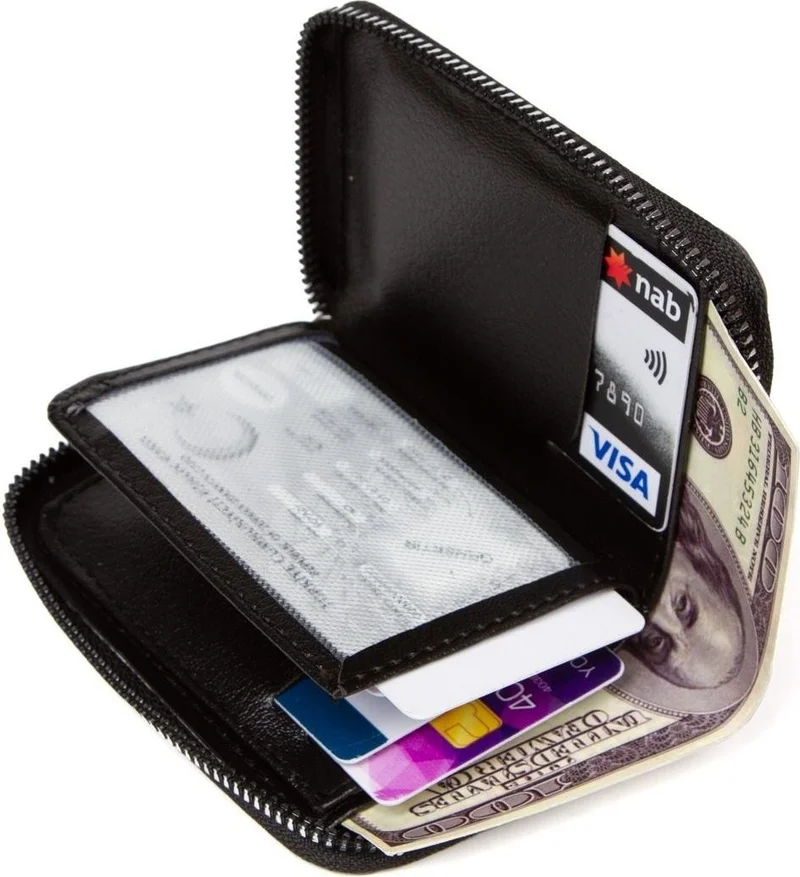 نيويش بولو Newishpolo Crazy Vegan Leather Zippered Wallet with Banknotes and Card Holder Gray