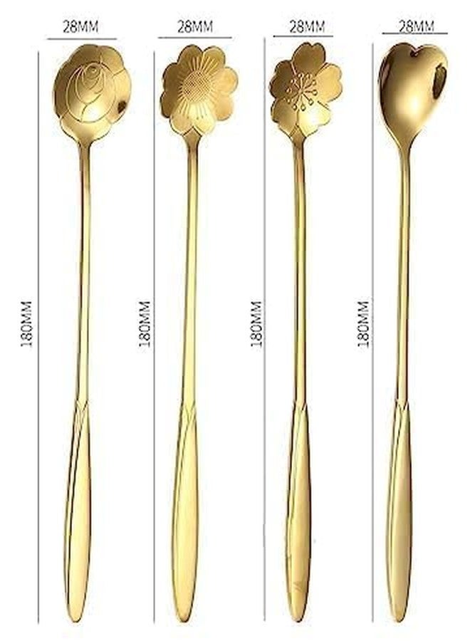 Clopic Golden Dessert Spoons Set of 4, Gold Flower Shape Spoon Set for Kitchen, Golden Spoons, Coffee Spoon, Flower Teaspoons Dessert House, Cafe Or Bar (4pcs Spoons) - Image 2