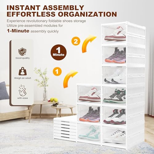 Sulfar 5 Tier Shoe Rack Collapsible Shoe Organiser with Door - Foldable Sneaker Crates Footwear Organiser for Men, Women, Heels, Boots, Loafers, Sneakers, Slippers - Image 3
